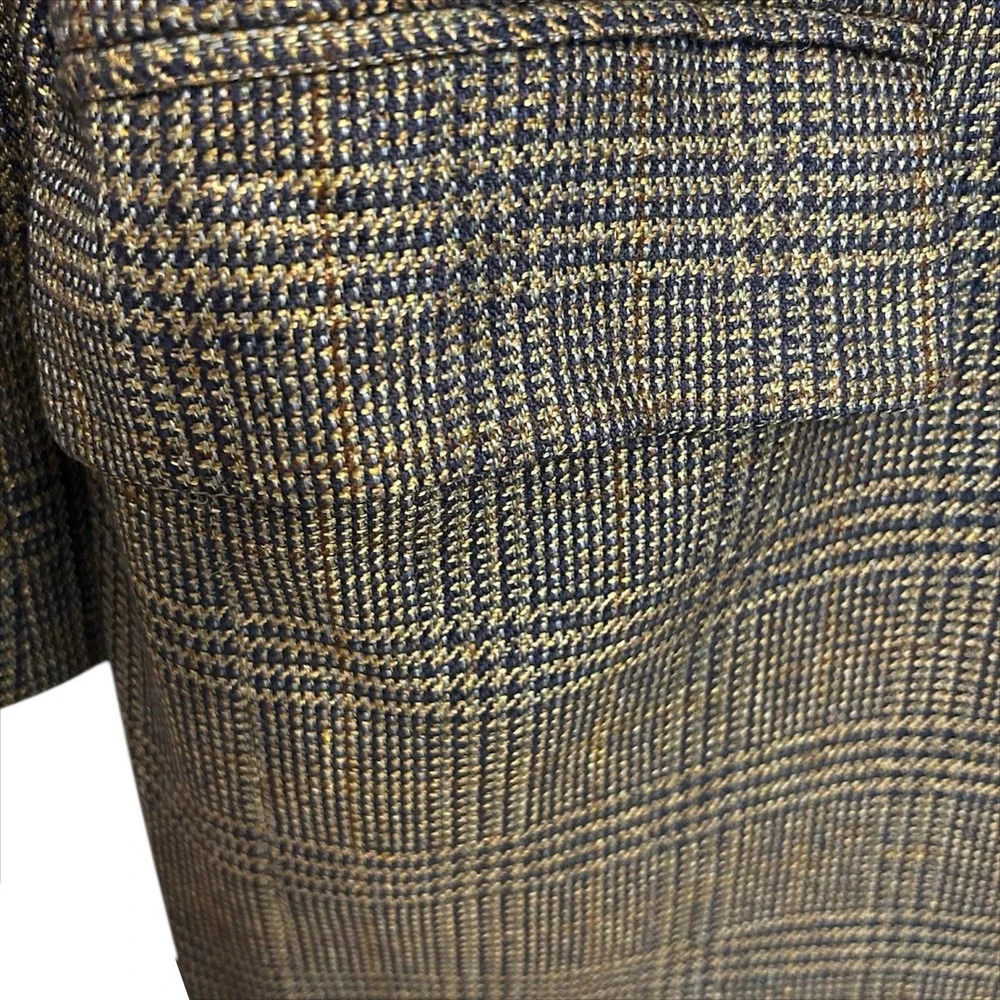 Jos A Bank Sport Coat Blazer Mens 46R Silk Wool Tweed Glen Plaid Brown Tan Navy - Picture 6 of 10